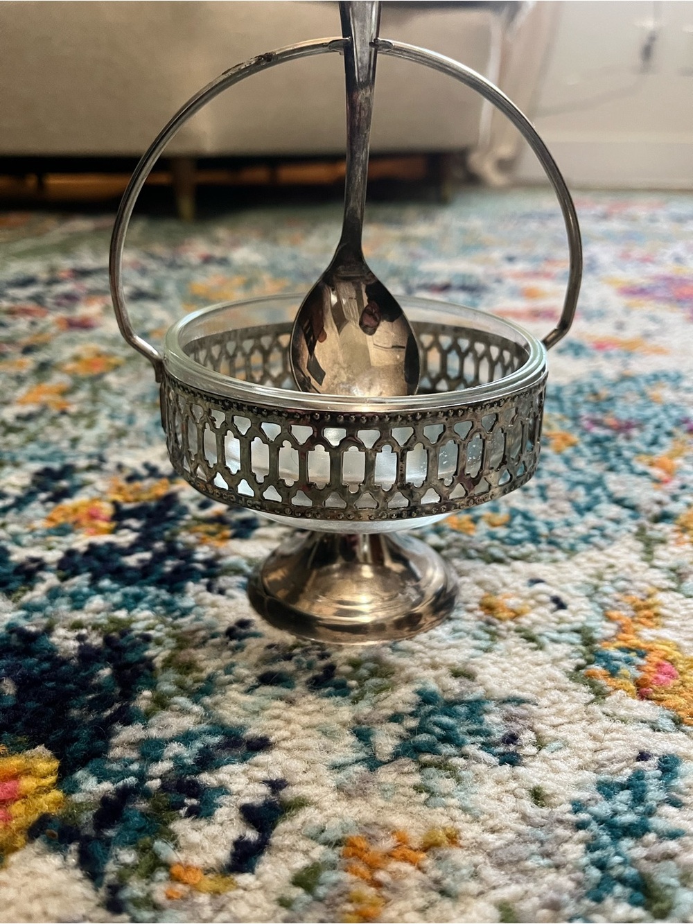 Silver Pedestal Sugar Bowl with Spoon - Elegant Home Dining Accent
